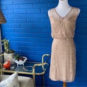 Adrianna Papell Gold Sequin Evening Dress